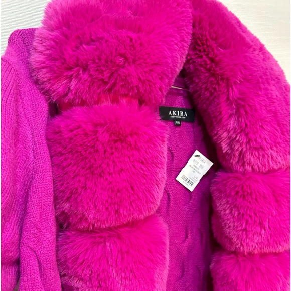 Akira Hot Pink Fur Coat/ Sweater cardigan - Picture 12 of 15